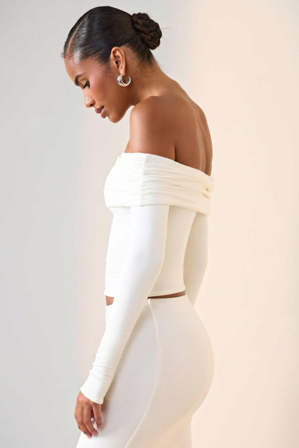 Modal Off-Shoulder Long-Sleeve Top in White
