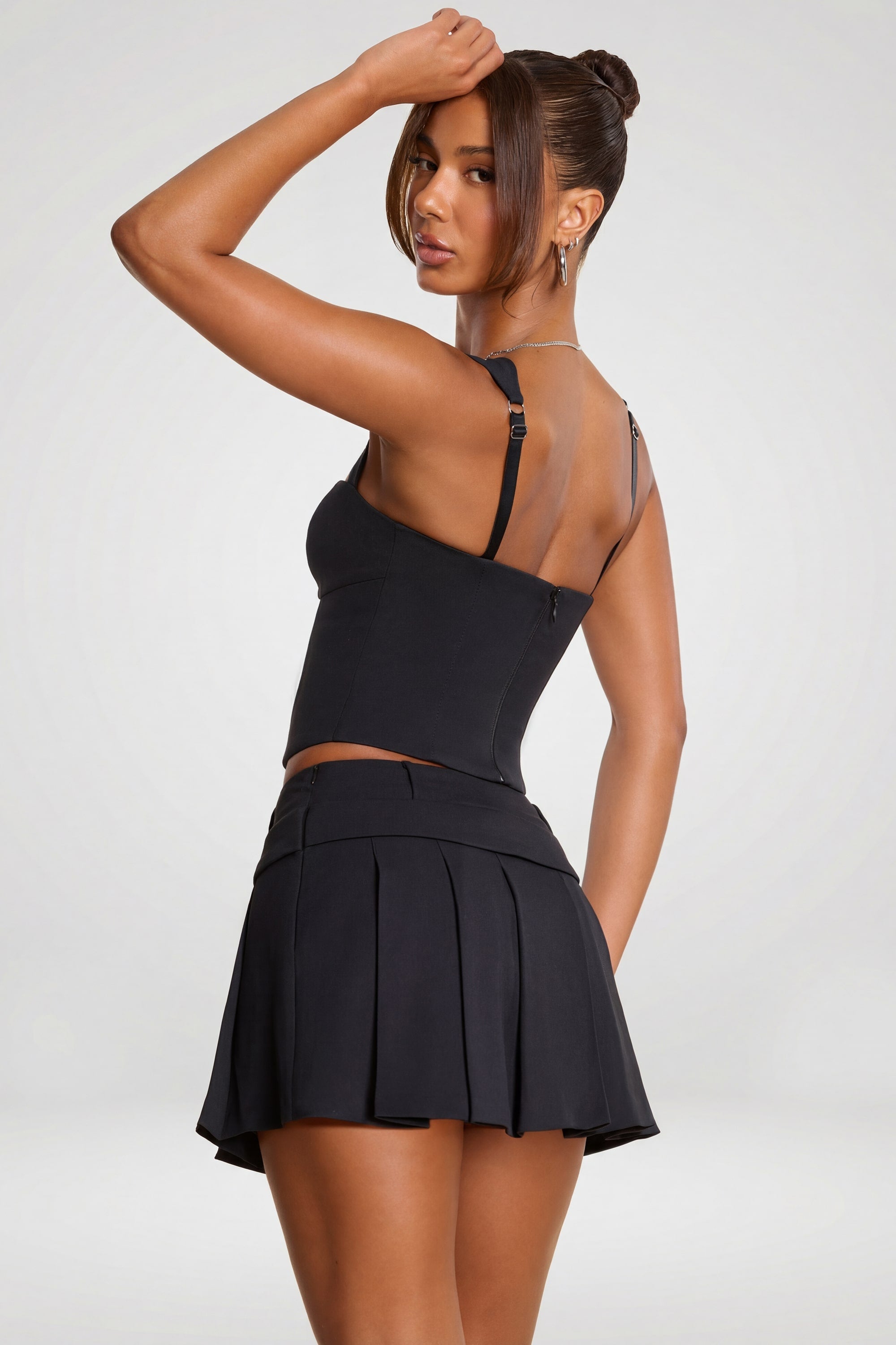 Brushed Twill Square Neck Tailored Top in Black