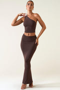 Modal Twist-Front Maxi Skirt in Chocolate Brown