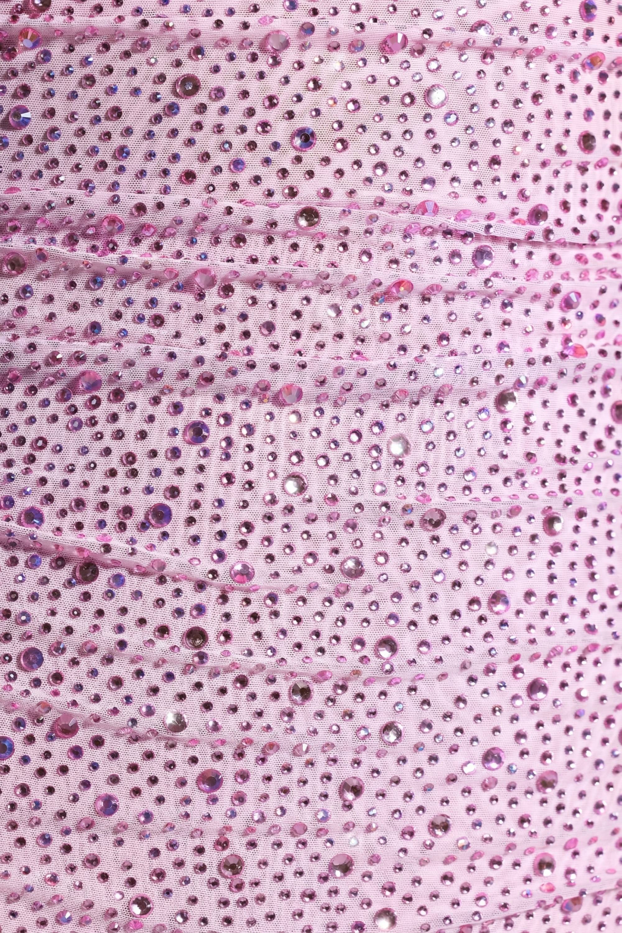 Embellished Draped Cowl-Neck Mini Dress in Peony Pink