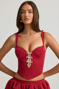 Cut-Out Bow-Detail Corset Top in True Red