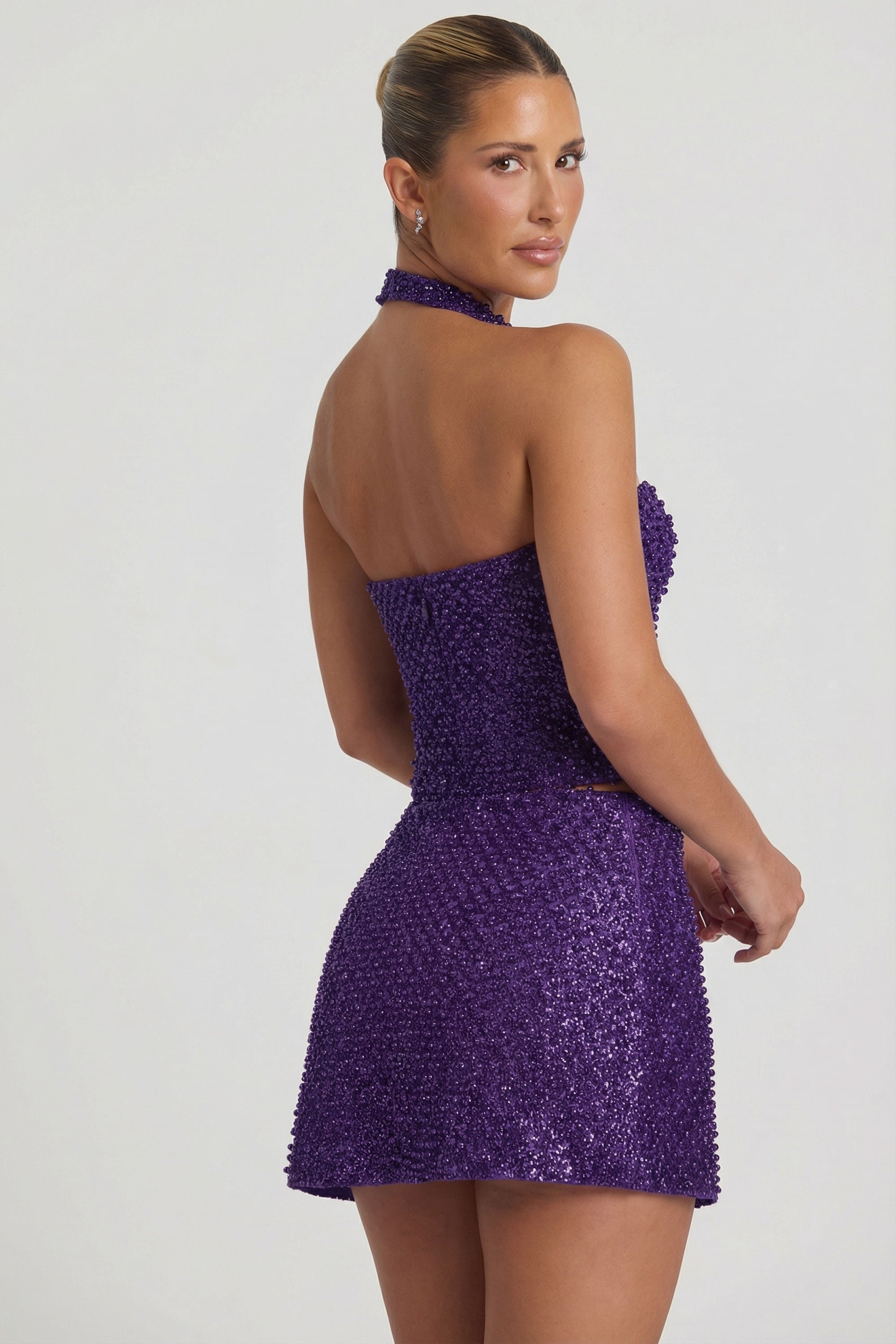 Embellished Heart-Detail A-Line Micro Mini Skirt in Purple