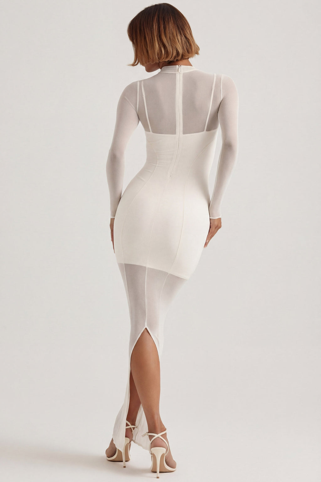 Long Sleeve Sheer Layered Maxi Dress in Ivory