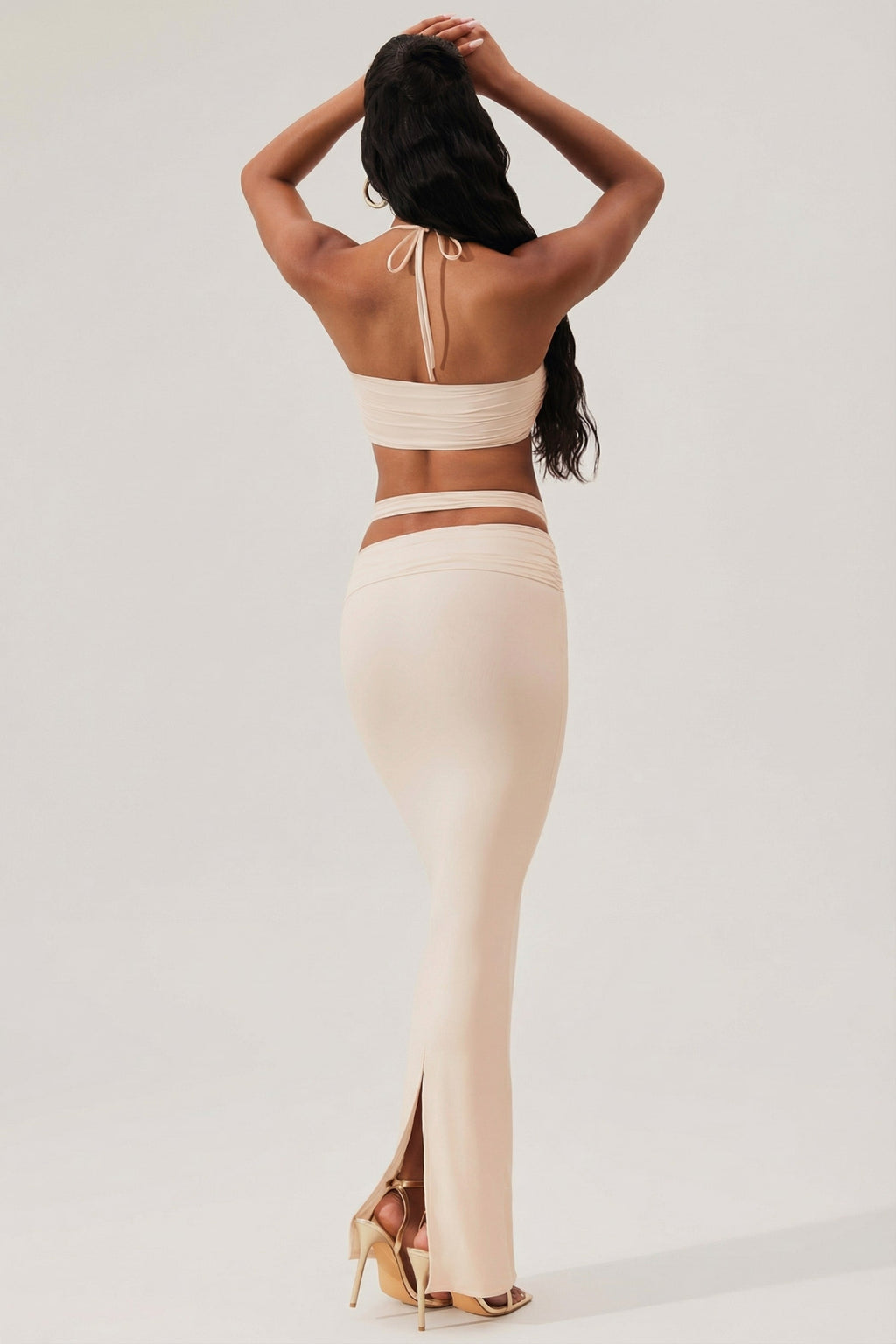 Ruched Waist Hardware Detail Maxi Skirt in Ivory