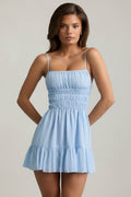 Shirred Camisole Mini Dress in Sky Blue
