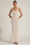 Embellished Appliqué Soft-Scoop Corset Gown in White