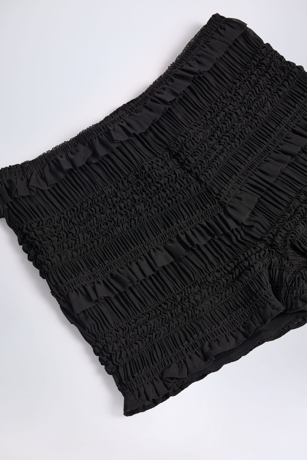 Ruffled Mid-Rise Shorts in Black