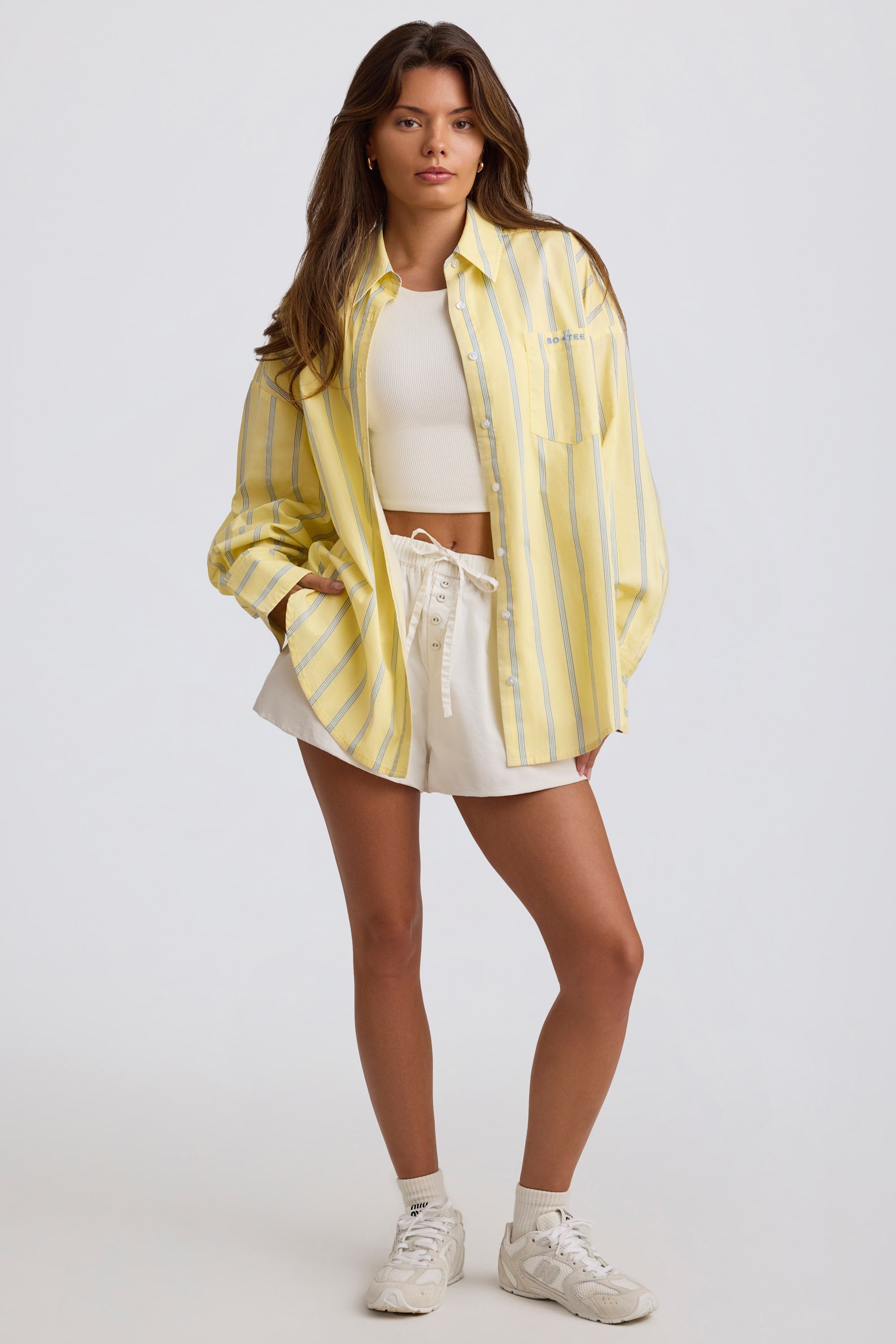 Cotton Poplin Stripe Oversized Shirt in Yellow Stripe