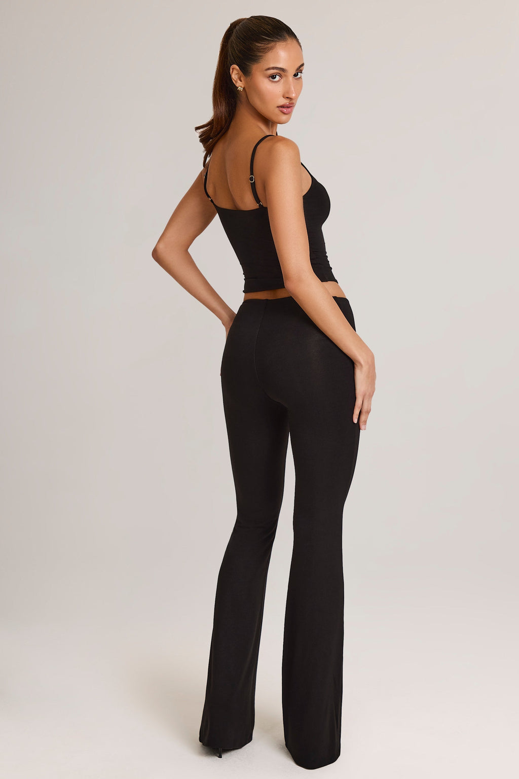 Modal Mid-Rise Flared Trousers in Black
