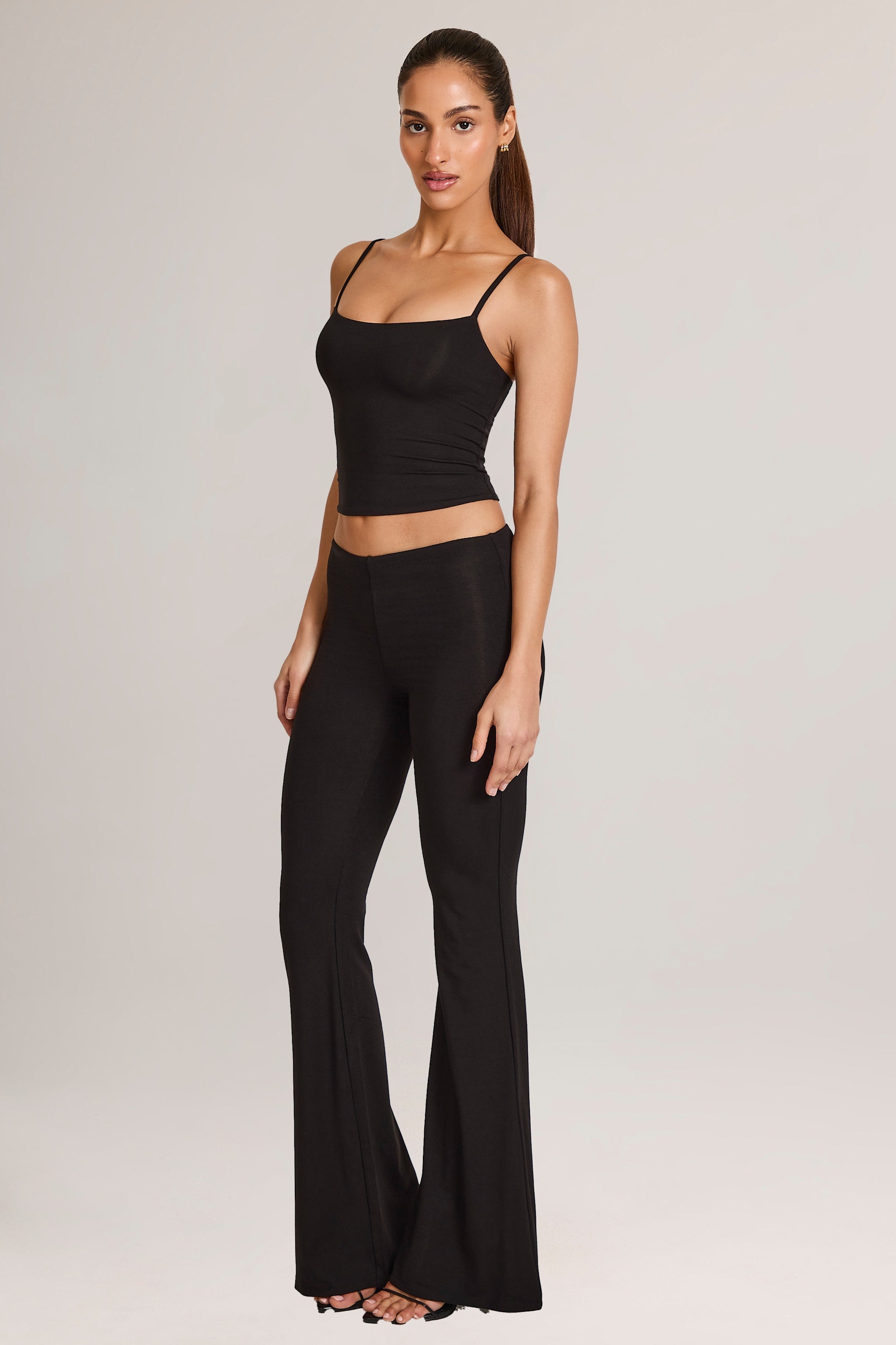 Modal Mid-Rise Flared Trousers in Black