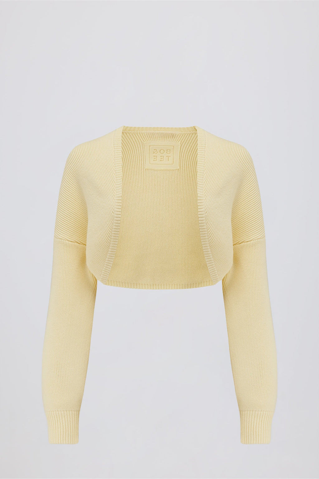 Ribbed-Knit Cropped Shrug in Lemon