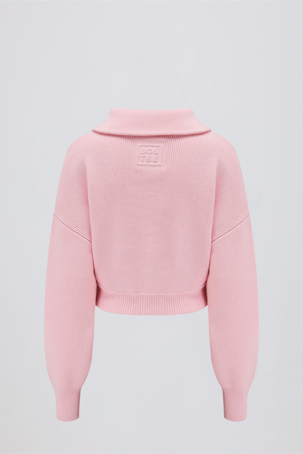Ribbed Knit Zip-Up Cropped Sweatshirt in Pale Pink