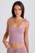 Ribbed Knit Tie Tank Top in Mauve