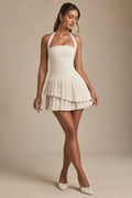 Asymmetric Layered Halterneck Mini Dress in Ivory