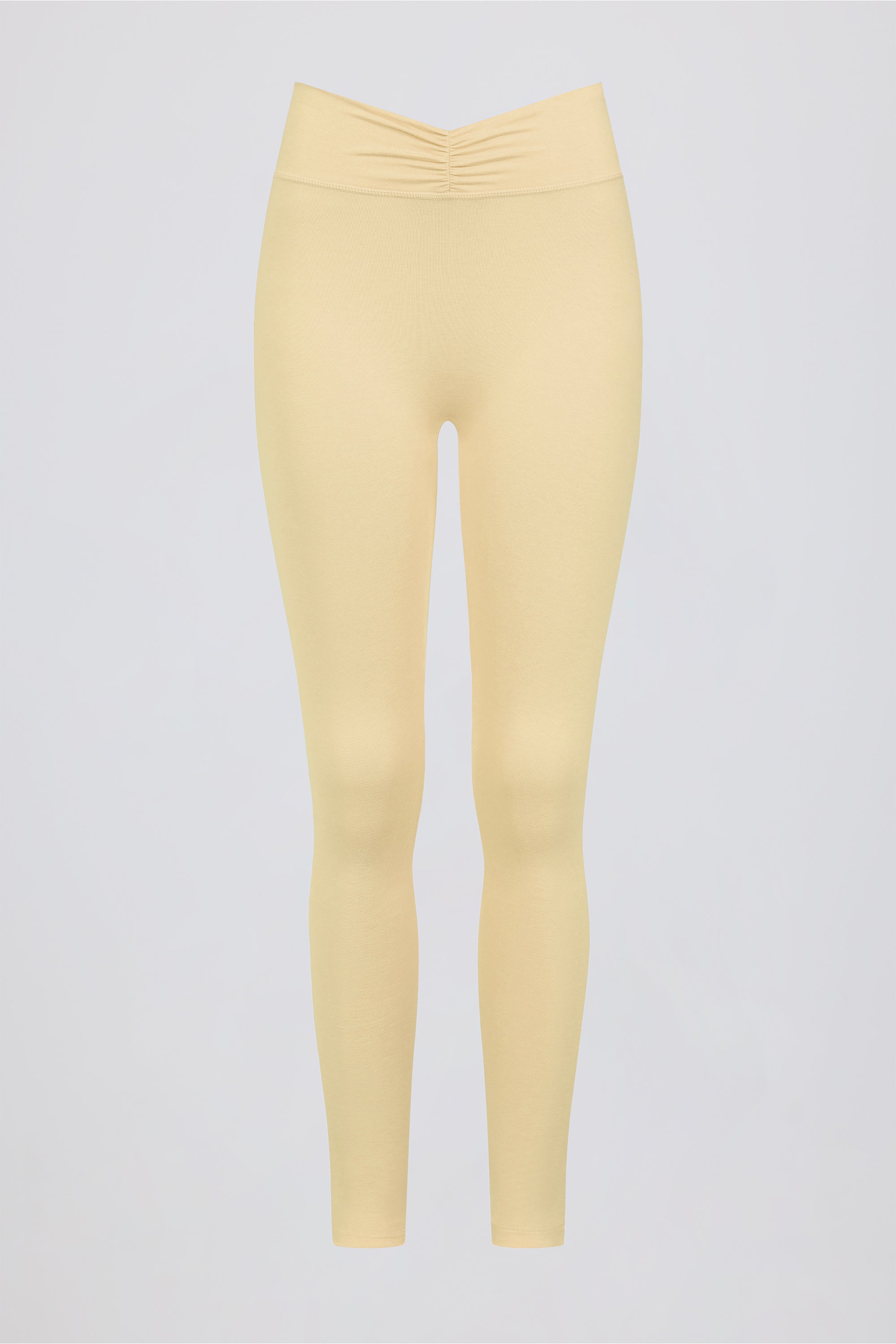 Brushed Jersey Ruched Mid-Rise Leggings in Lemon Marl