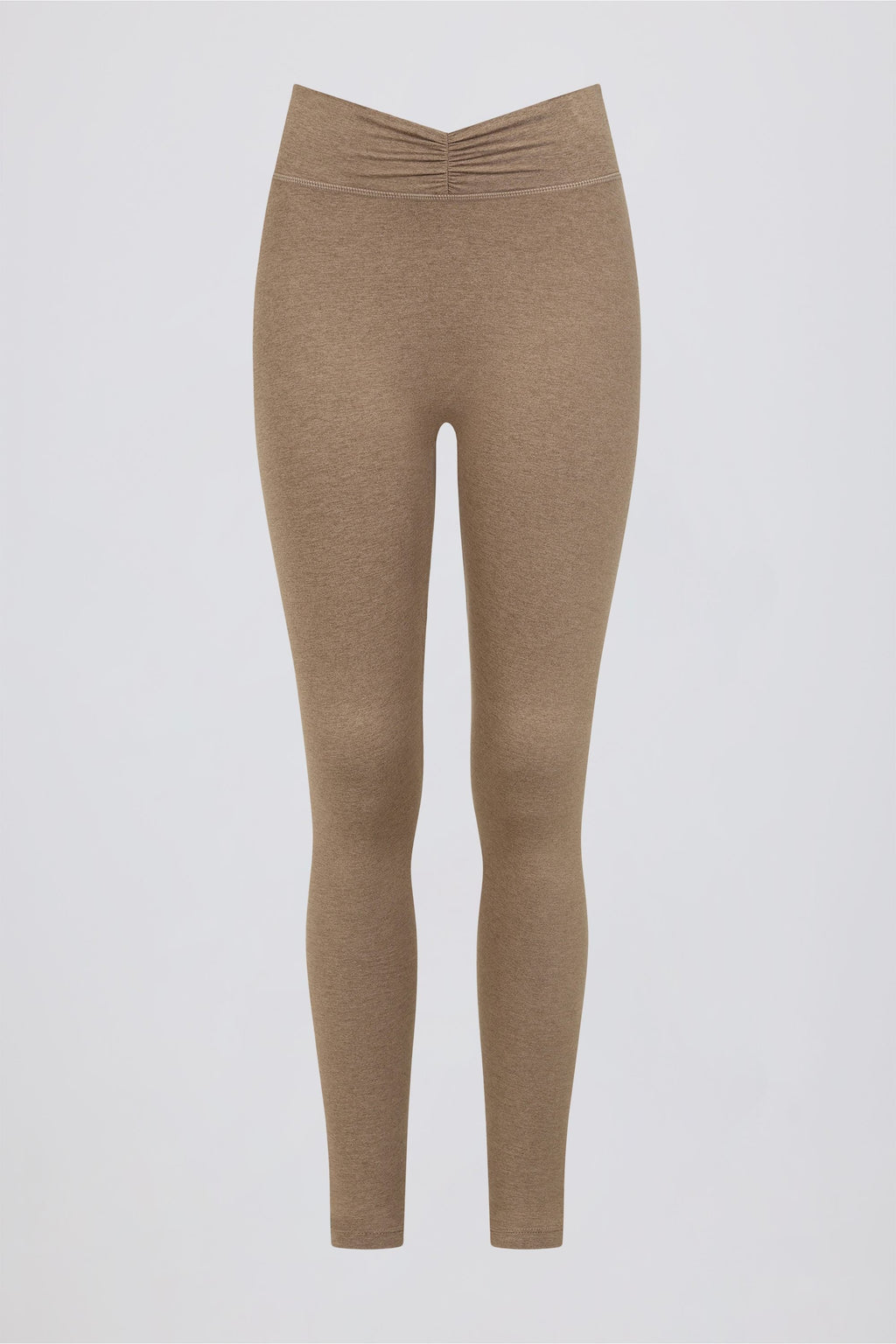 Brushed Jersey Ruched Mid-Rise Leggings in Mocha Marl