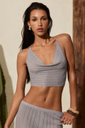 Plunge Halterneck Crop Top in Silver