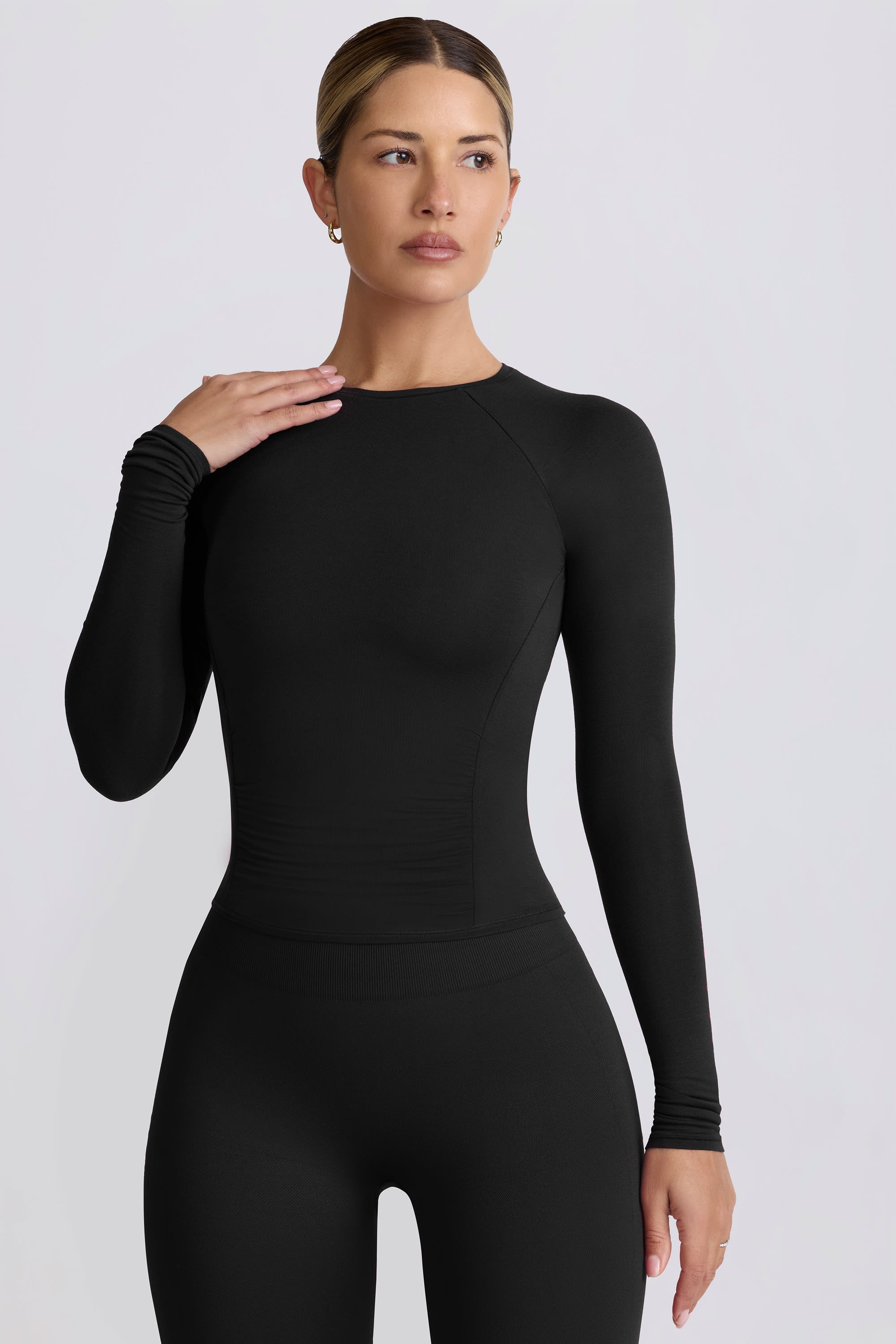 Modal Ruched Long-Sleeve Top in Black