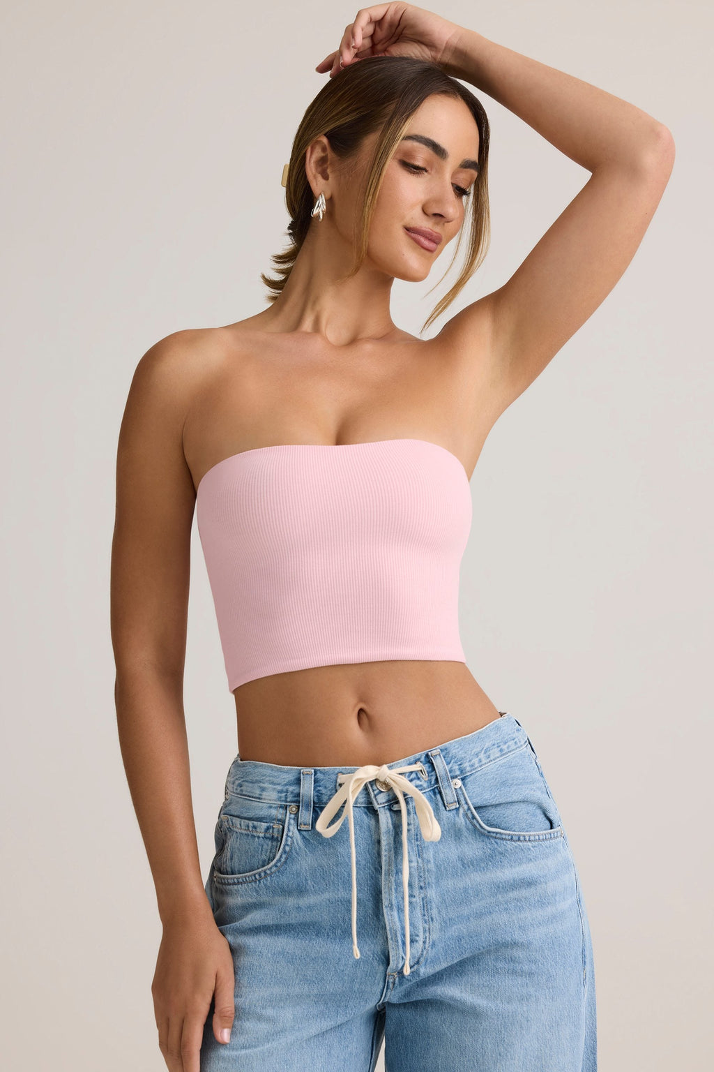 Modal Strapless Crop Top in Baby Pink