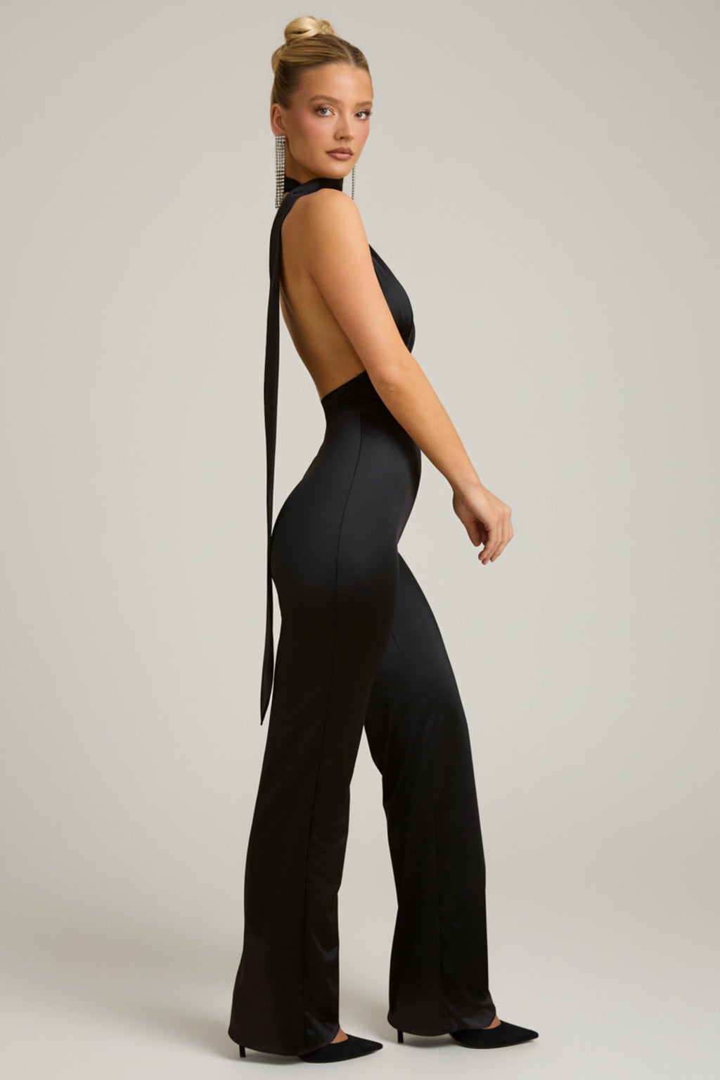Scarf-Detail Halterneck Jumpsuit in Black