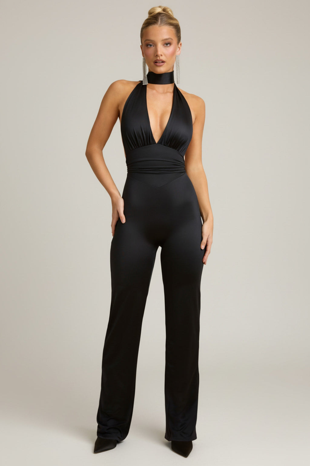 Scarf-Detail Halterneck Jumpsuit in Black
